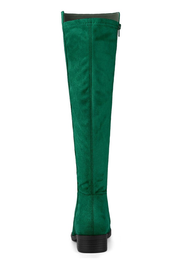 Side Zipper Chunky Heels Knee High Boots, Green / Forest Green, alternate image number 1