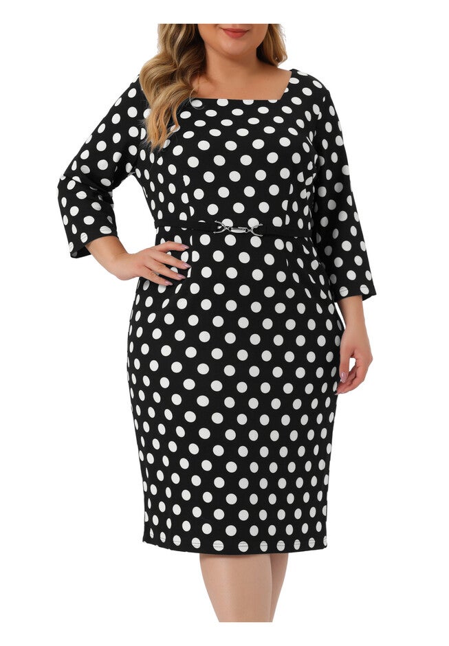 Retro 3/4 Sleeve Polka Dots Bodycon Cocktail Dress, Black White / White, alternate image number 2