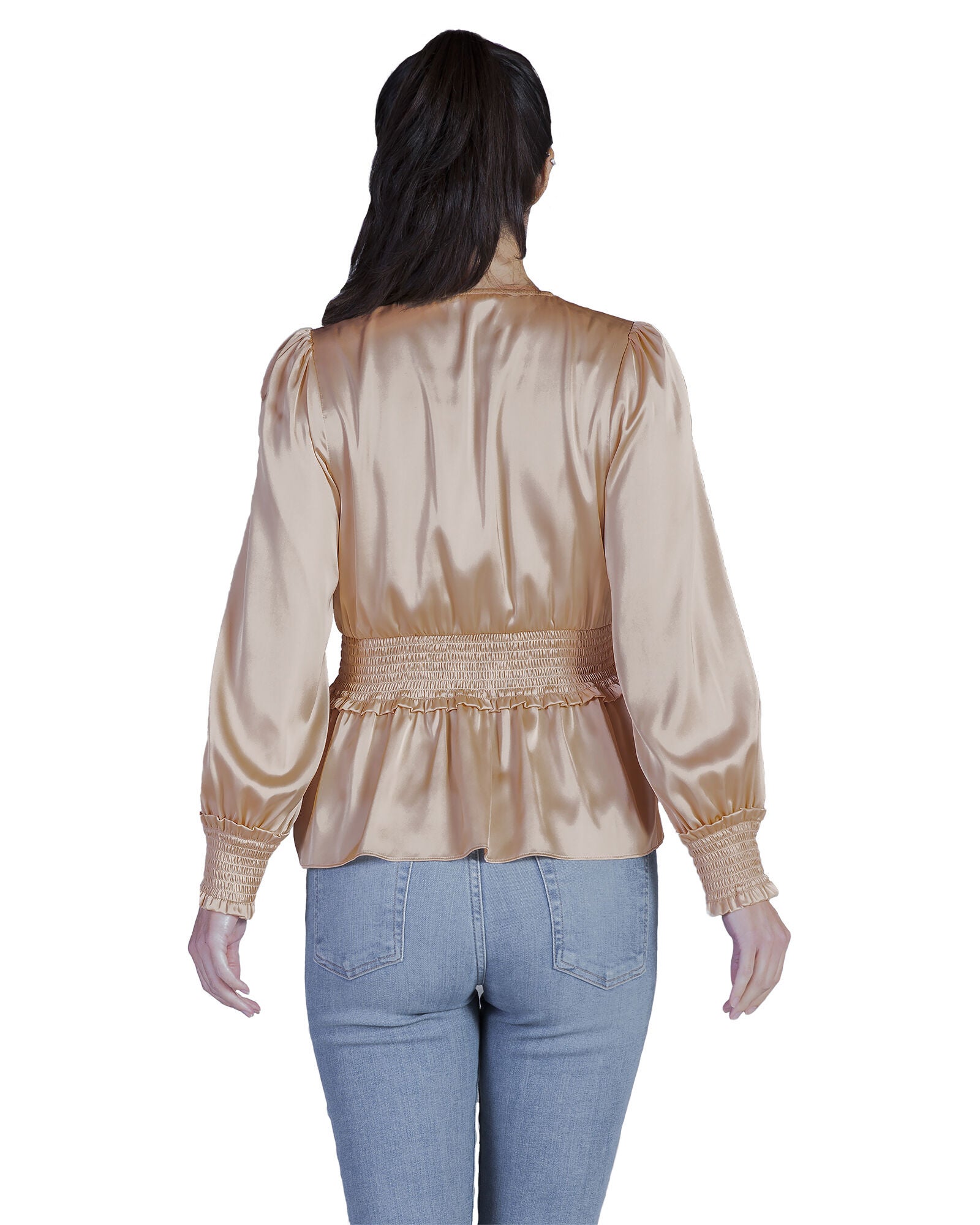 Stephanie Women&#39;s Satin V-Neck Long Sleeves Blouse, , alternate image number 6