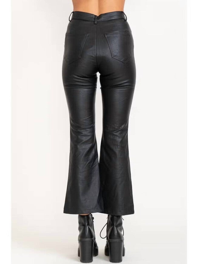 PLEATHER FLARE LEG PANTS IN BLACK, Black / Black, alternate image number null