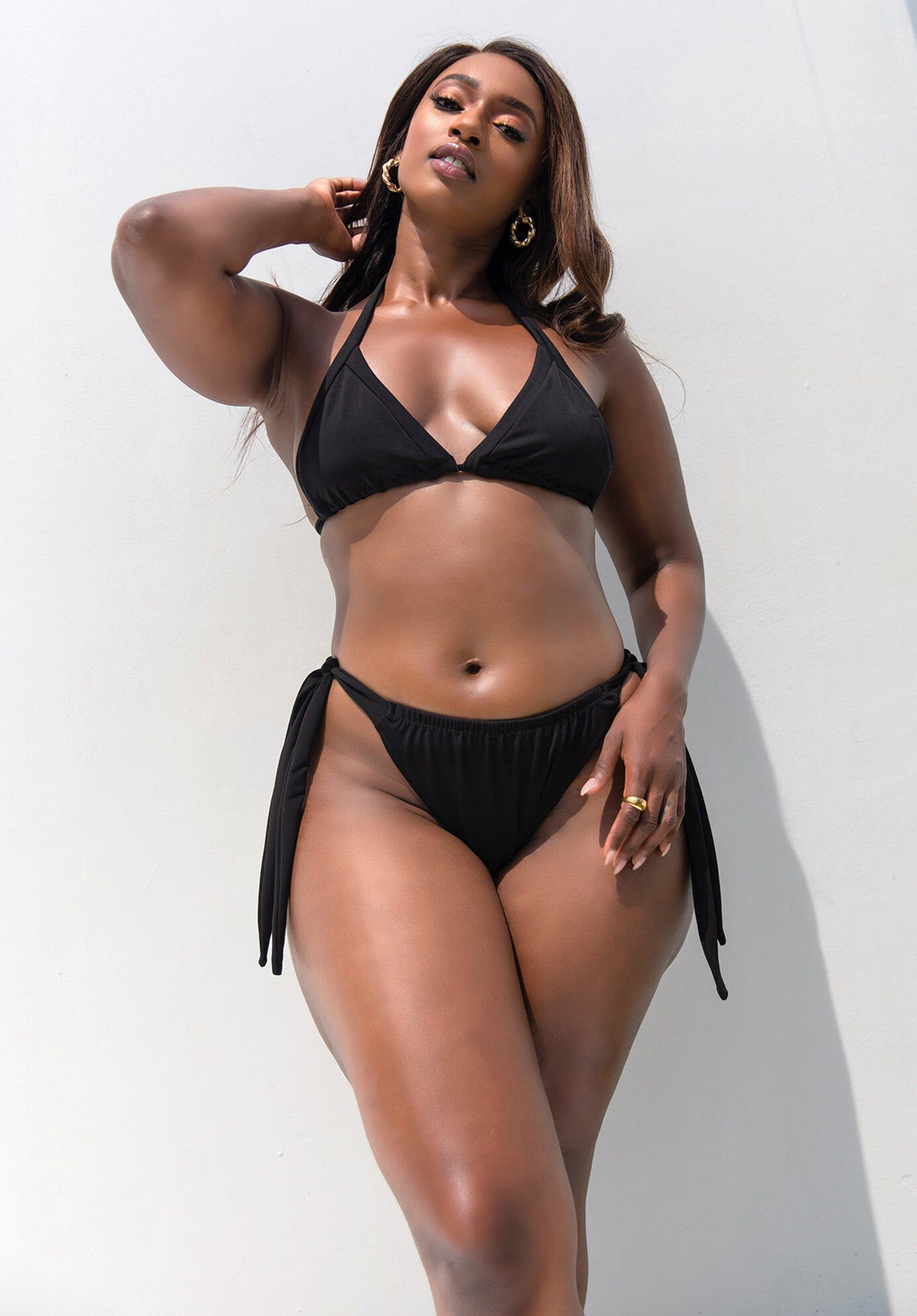 Essential Triangle Swim Top, Black / Black, alternate image number 2