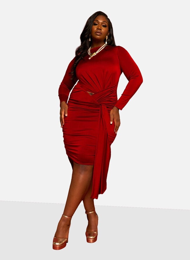 Shai Draped Bodycon Mini Dress, Red / Red, alternate image number null