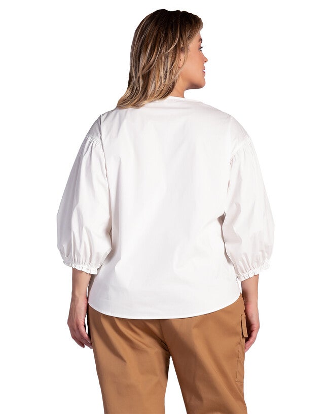 Saber Womens Plus Size Balloon Sleeve Cotton Chiffon Blouse, OFFWHITE / White, alternate image number 2