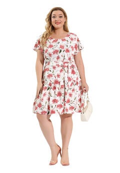 Summer Floral Flare Short Sleeve Swing Dress