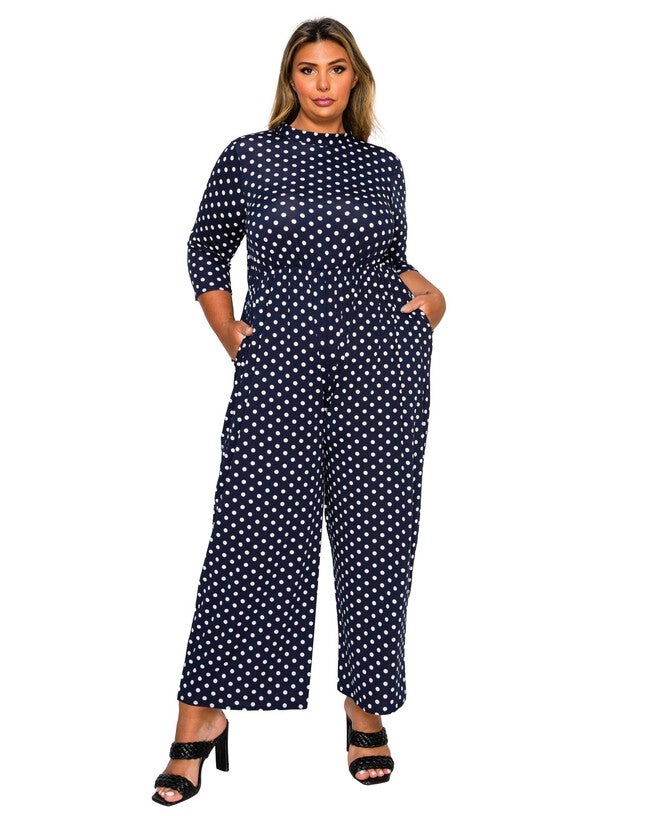 Lunette Dot Wide Leg Jumpsuit, Navy White / Navy, hi-res image number 0