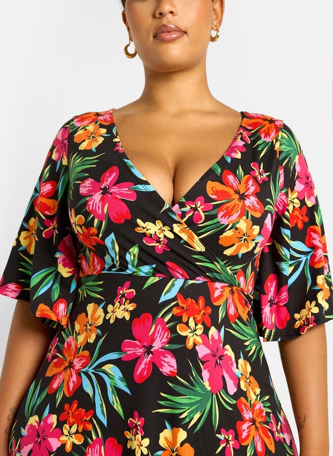 FELINA FLORAL PRINT SKATER MAXI DRESS, Black / Black, alternate image number 2
