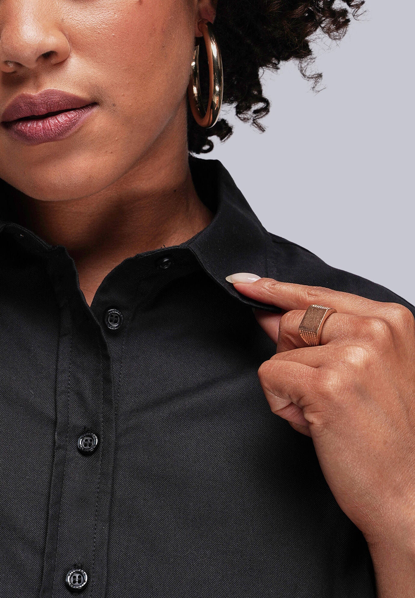 The Essential Oxford Button Up, BLACK / Black, alternate image number 3