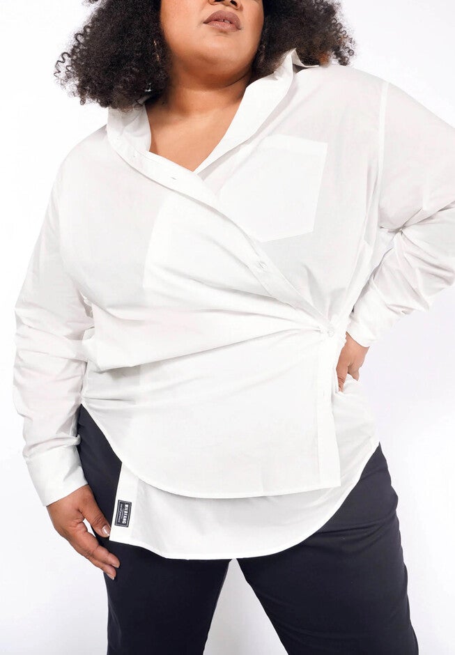 The Essential Long Sleeve Oversized Wrap Button Up, WHITE / White, alternate image number 3