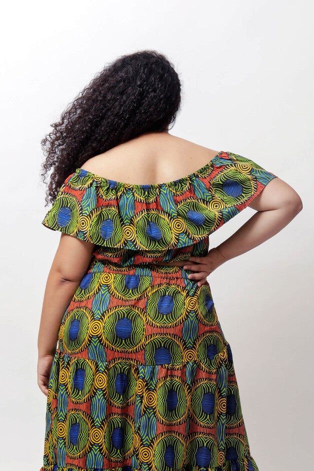Nyla Off The Shoulder Crop Top, Green Kaleidoscope / Forest Green, alternate image number null