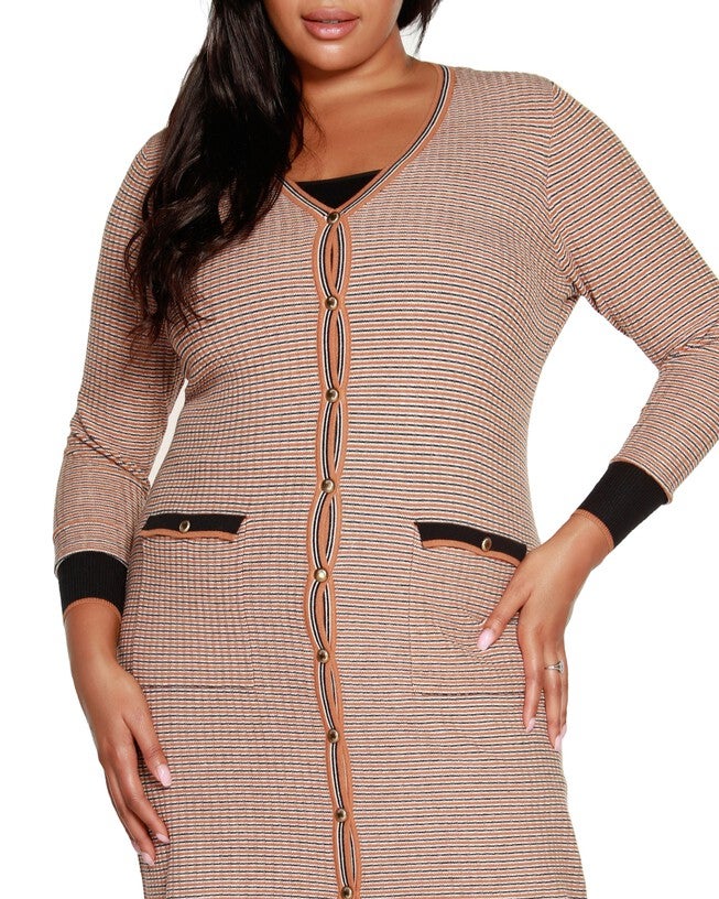 Plus Size Striped Button-Front Duster, , alternate image number null