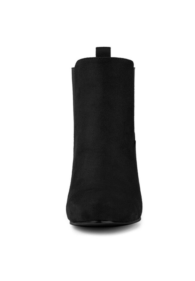 ROUND TOE CHUNKY HEEL CHELSEA ANKLE BOOTS, Black / Black, alternate image number 4