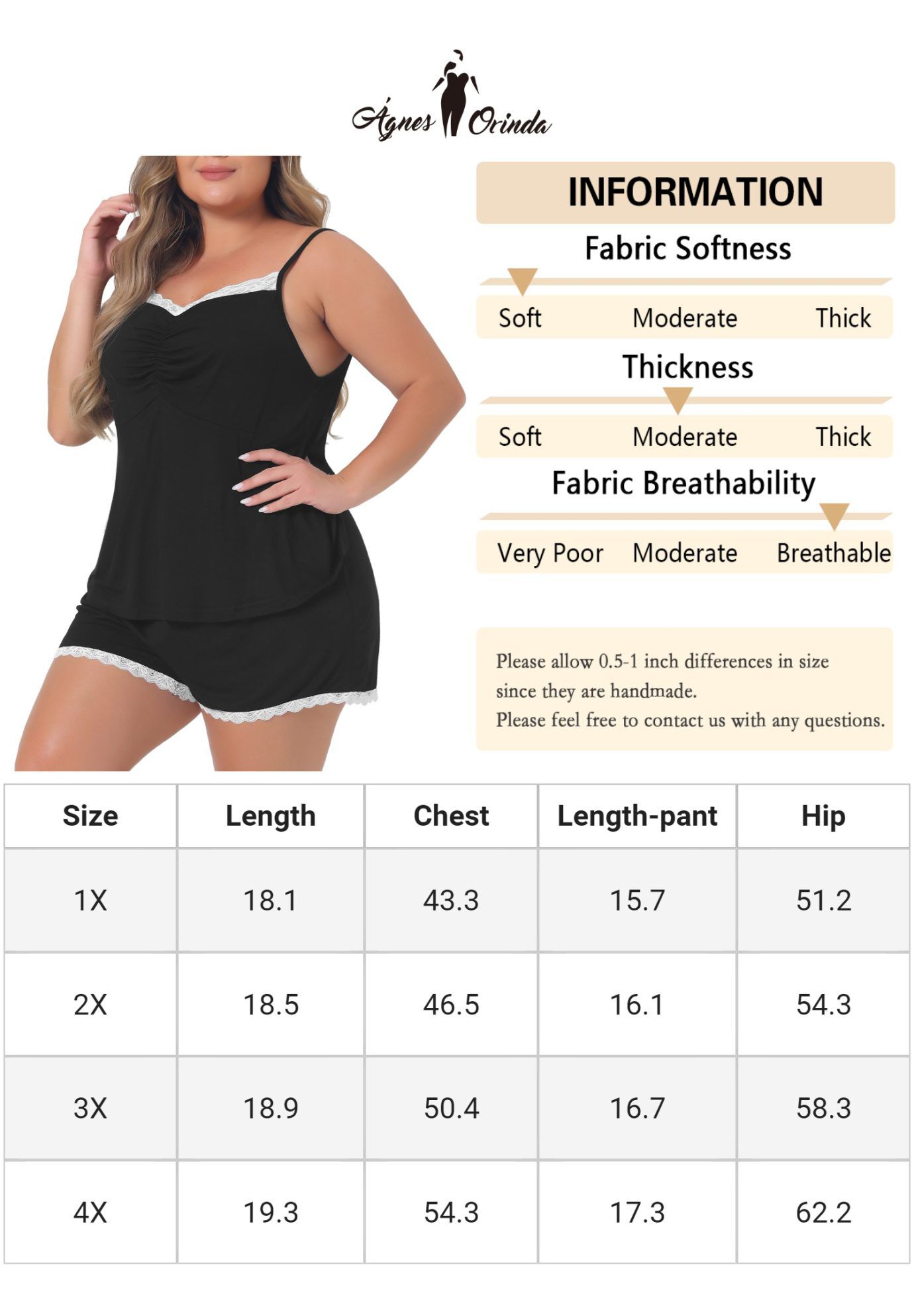 PAJAMA CAMI SHORTS NIGHTWEAR LACE LINGERIE SLEEPWEAR, Black / Black, alternate image number 4