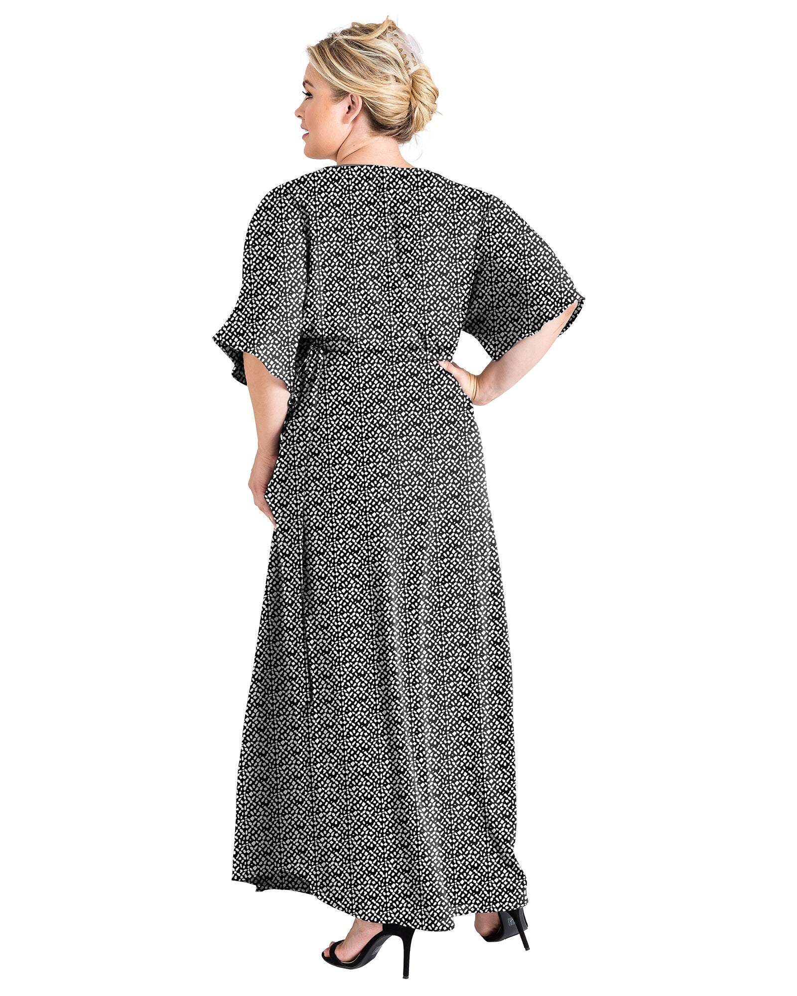 Plus Size Olivia Kimono Wrap Maxi Dress, Black White / Light Grey, alternate image number 1