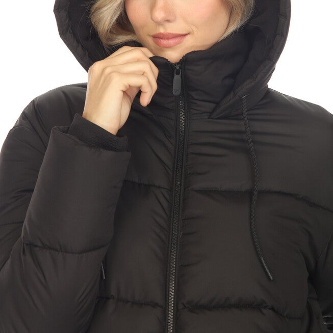 Women's Full Front Zip Hooded Bomber Puffer Coat, , alternate image number 9