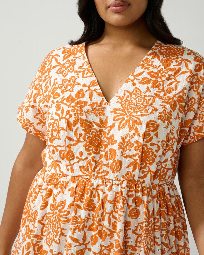 Cote d'Azur Broderie Midi Dress, MilkMango / Orange, alternate image number null