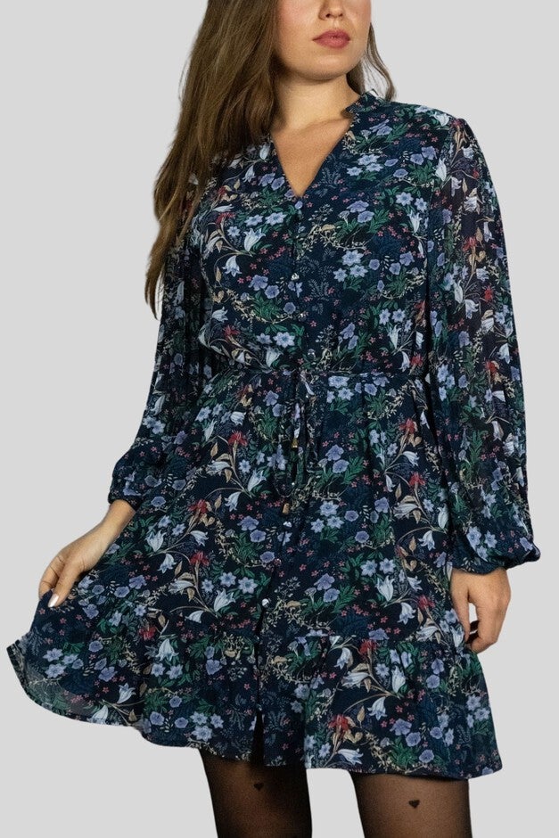 Annick - Anna Short Dress Ditsy Floral Print Front Buttons Navy, Navy / Navy, hi-res image number 0