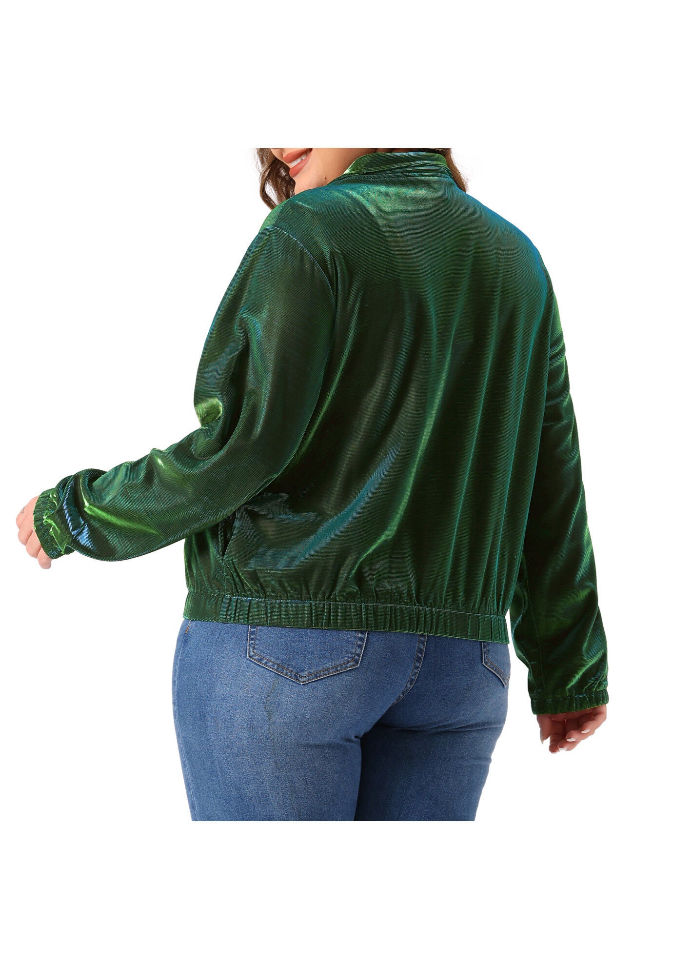 HOLOGRAPHIC MESH LONG SLEEVE ZIP UP JACKET, Green / Forest Green, alternate image number 3