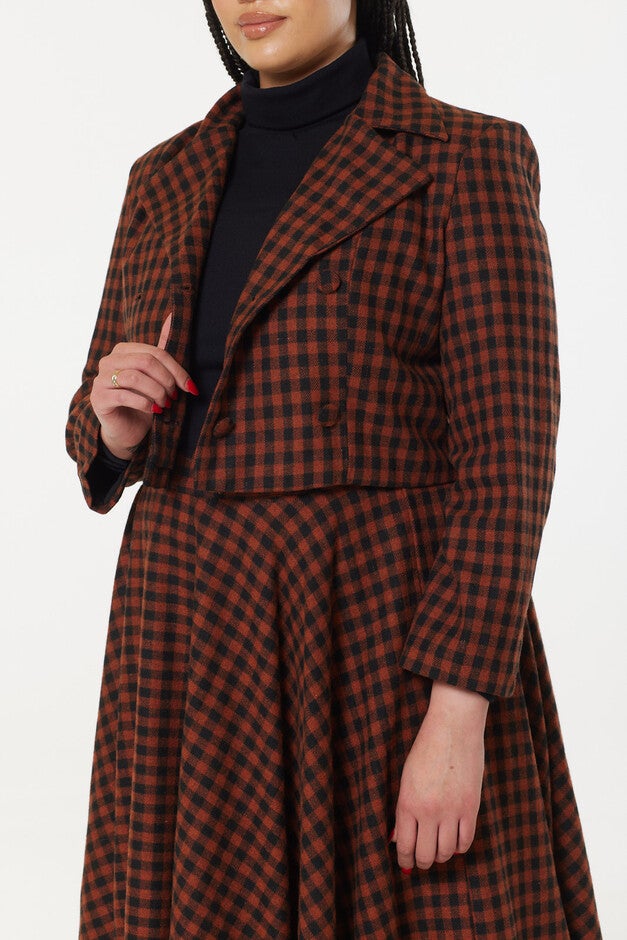 Cropped Jacket, Copper and Black Check, Red / Red, hi-res image number null