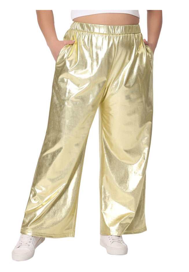 HOLOGRAPHIC METALLIC HIGH WAIST STRETCHY JOGGER PANTS, Gold / Gold, alternate image number 1