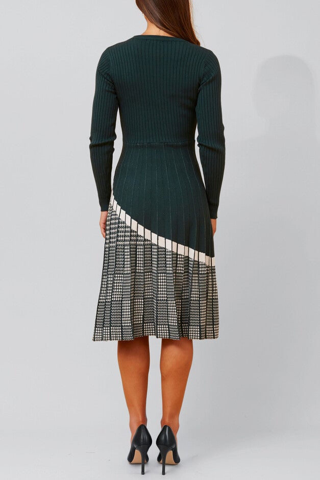 Leslie Dress Knit Prince De Galle Pleated Skirt, Green / Forest Green, alternate image number 3