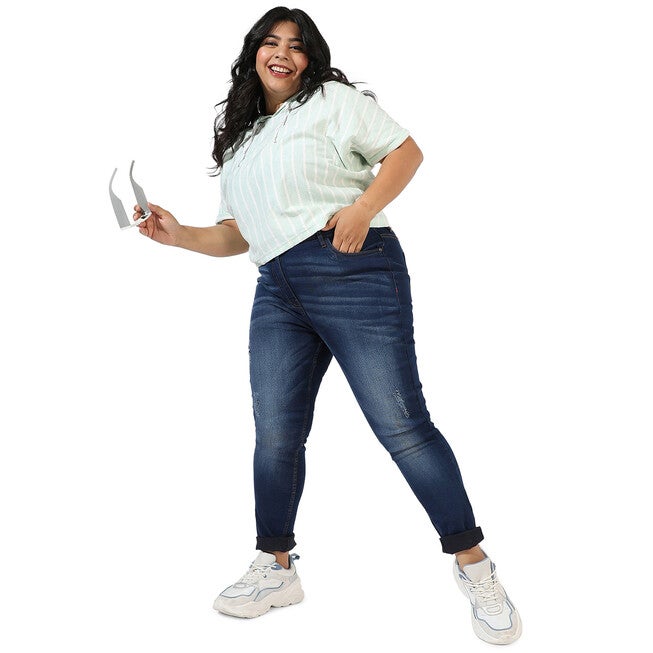 Mint Green Striped Crop Sweatshirt, Mint / Mint, alternate image number 2