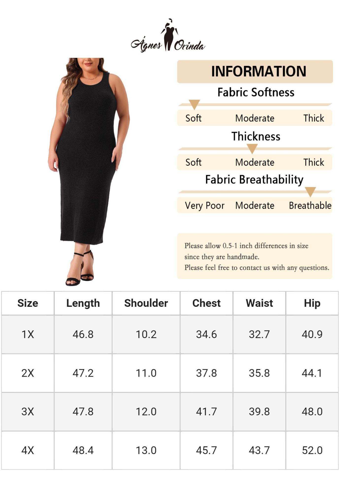 Crew Neck Sleeveless Knit Bodycon Midi Sweater Tank Dress, Black / Black, alternate image number 4