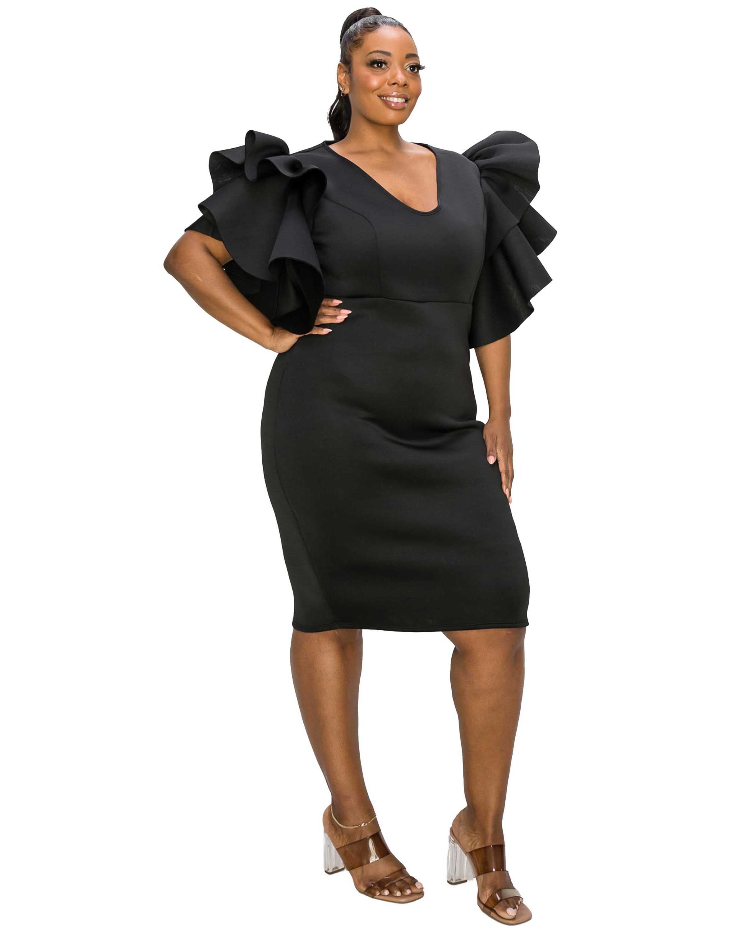Aaliyah Statement Dress, Black / Black, alternate image number 2
