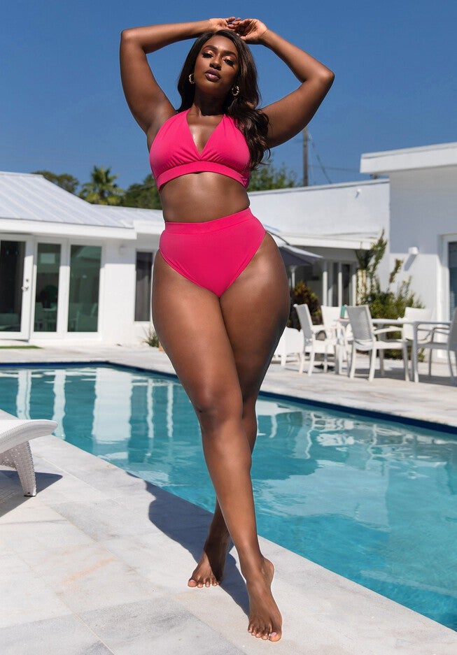 Essential Full Coverage Halter Swim Top, Fuchsia / Deep Fuchsia, alternate image number 1