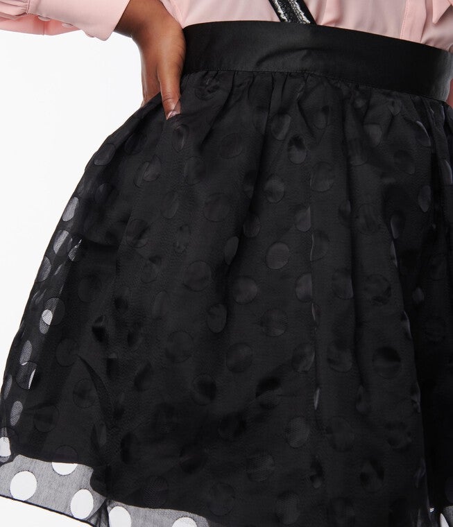 Unique Vintage Black Polka Dot Tulle Suspender Mini Skirt, , alternate image number 6