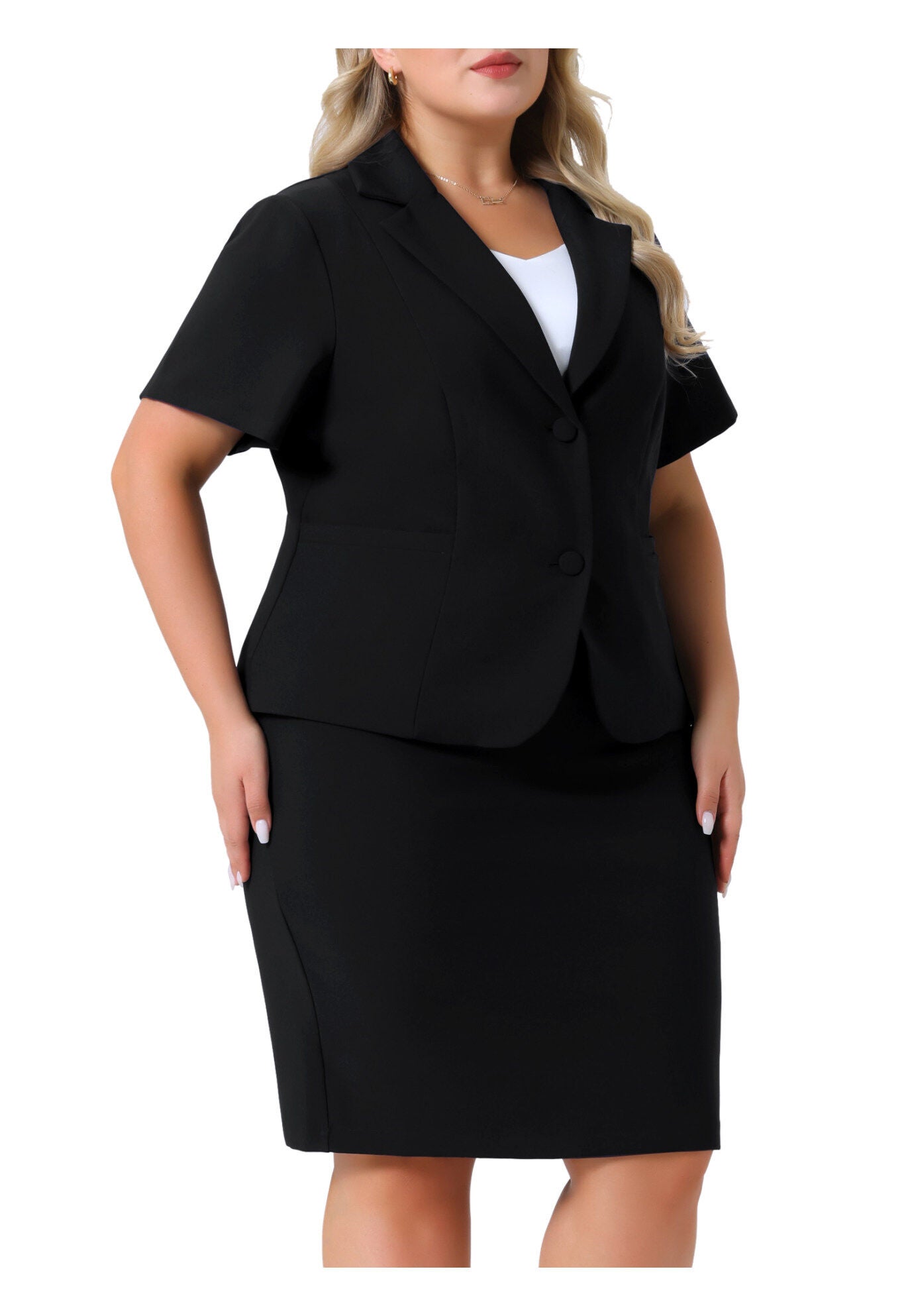 Business Skirt Suit Work Blazer with Pencil Skirt Set, Black / Black, alternate image number 1