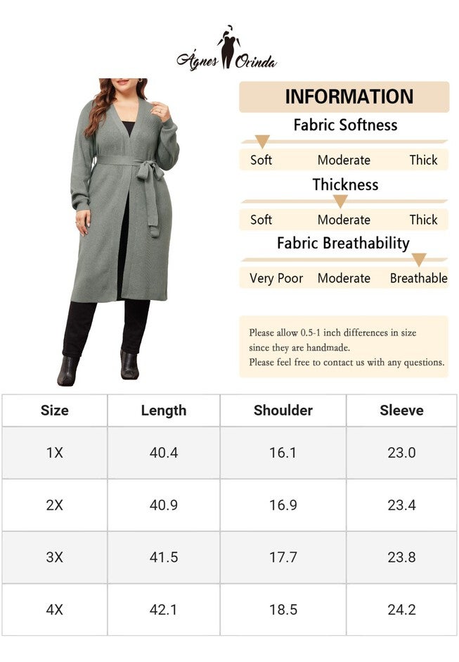 KNIT SWEATER BELTED OVERWEAR LONG CARDIGAN, Grey / Light Grey, alternate image number 4