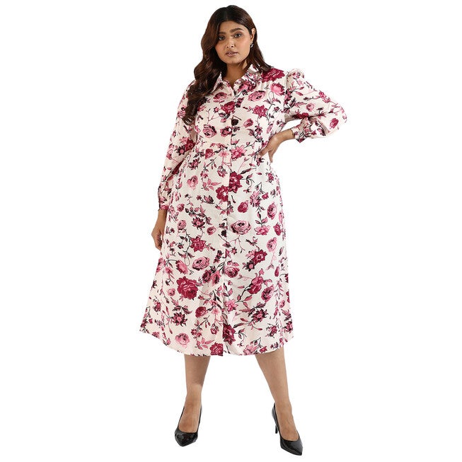 Women Floral Button Down  Dresses, Pink / Pink, hi-res image number 0