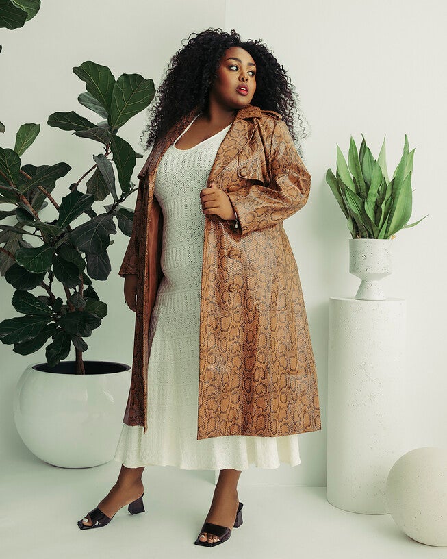 Snakeskin Trench Coat, Brown / Brown, alternate image number 3