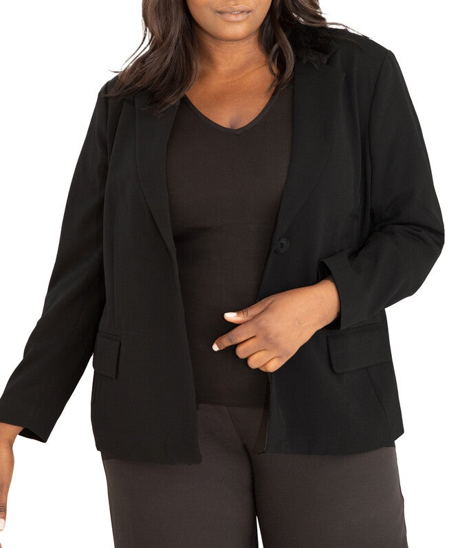 Plus Size Lined Core Blazer Jacket, Black / Black, hi-res image number null