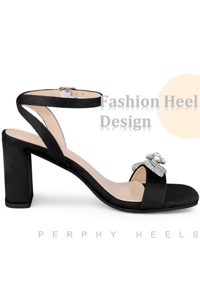 Rhinestone Bow Slingback Chunky Heels Sandal, Black / Black, alternate image number 3