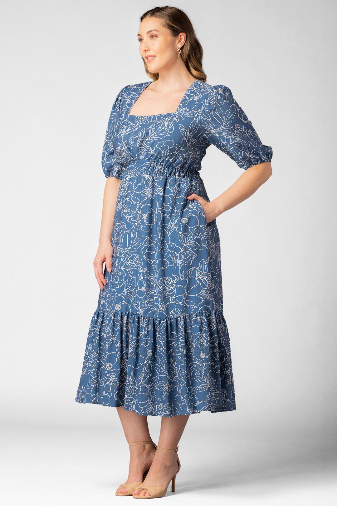 Bailey Square Neck Maxi Dress, Blue Floral Print / Light Blue, alternate image number 3