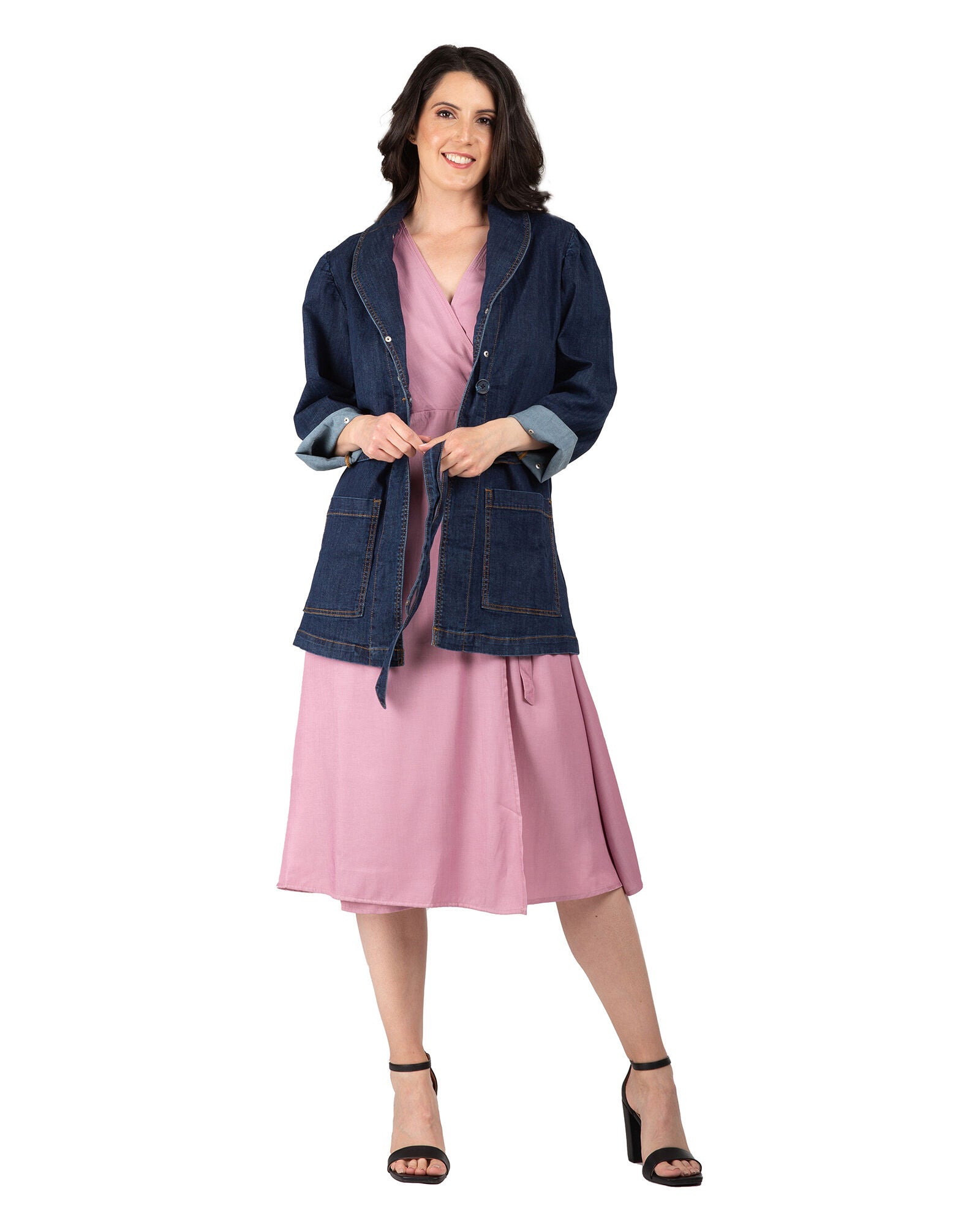 Emily Women&#39;s Tie Robe Detachable Faux Fur Denim Jacket, , alternate image number 8