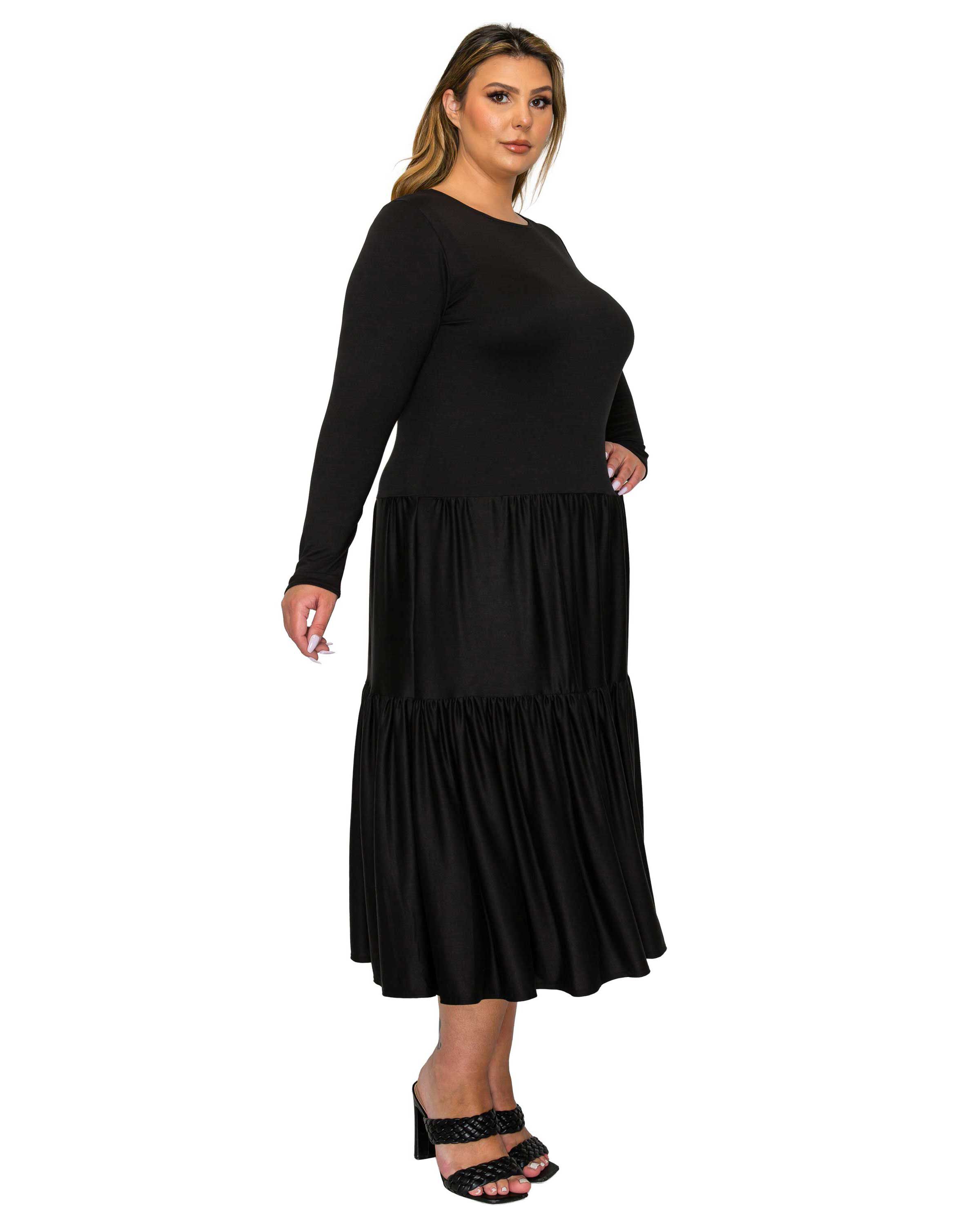 Eliana Tiered Midi Dress, Black / Black, alternate image number 1