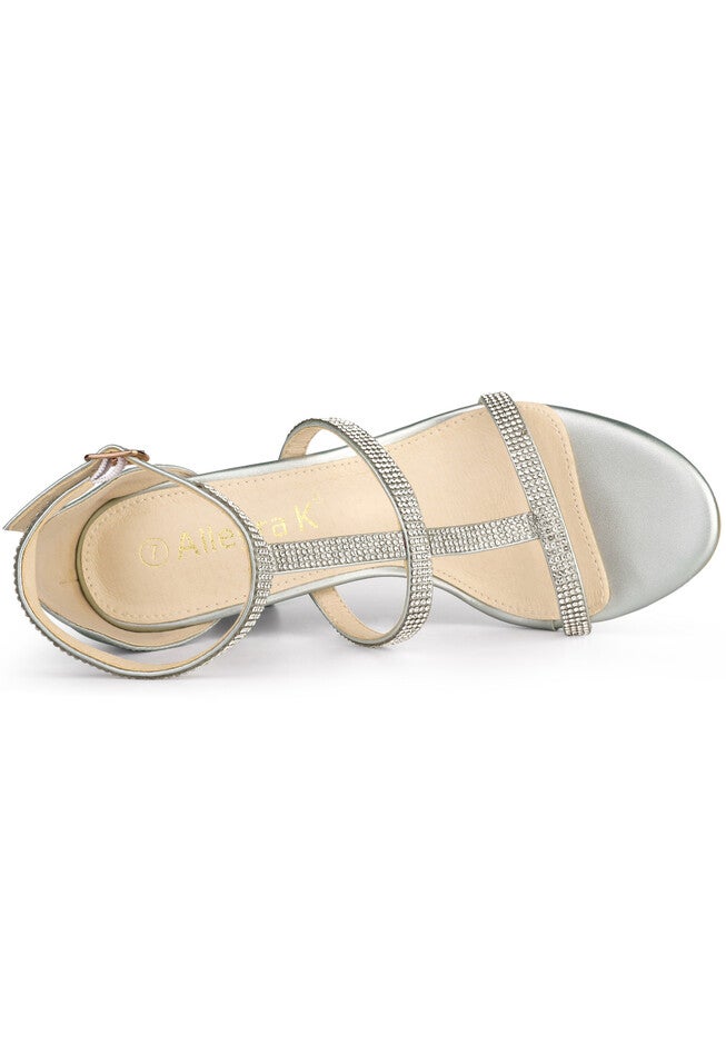 Rhinestone Ankle Strap Stiletto High Heel Sandals, Silver / Silver, alternate image number 3