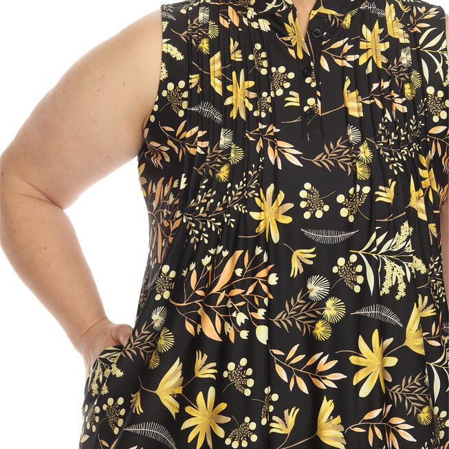 Floral Sleeveless Tunic Top, Black / Black, alternate image number null