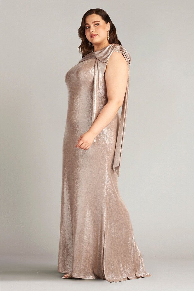 Valia Bow-Shoulder Lamv© Gown - PLUS SIZE, ANTIQUE PINK / see-description, alternate image number 2
