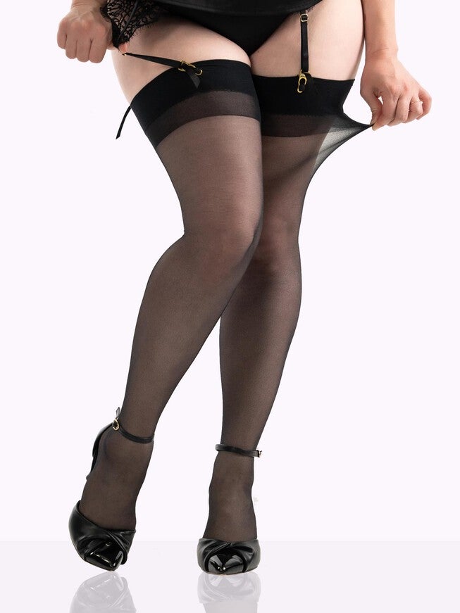 LUANA Sheer Stockings For Garter-Belts, Classic Black / Black, alternate image number 2