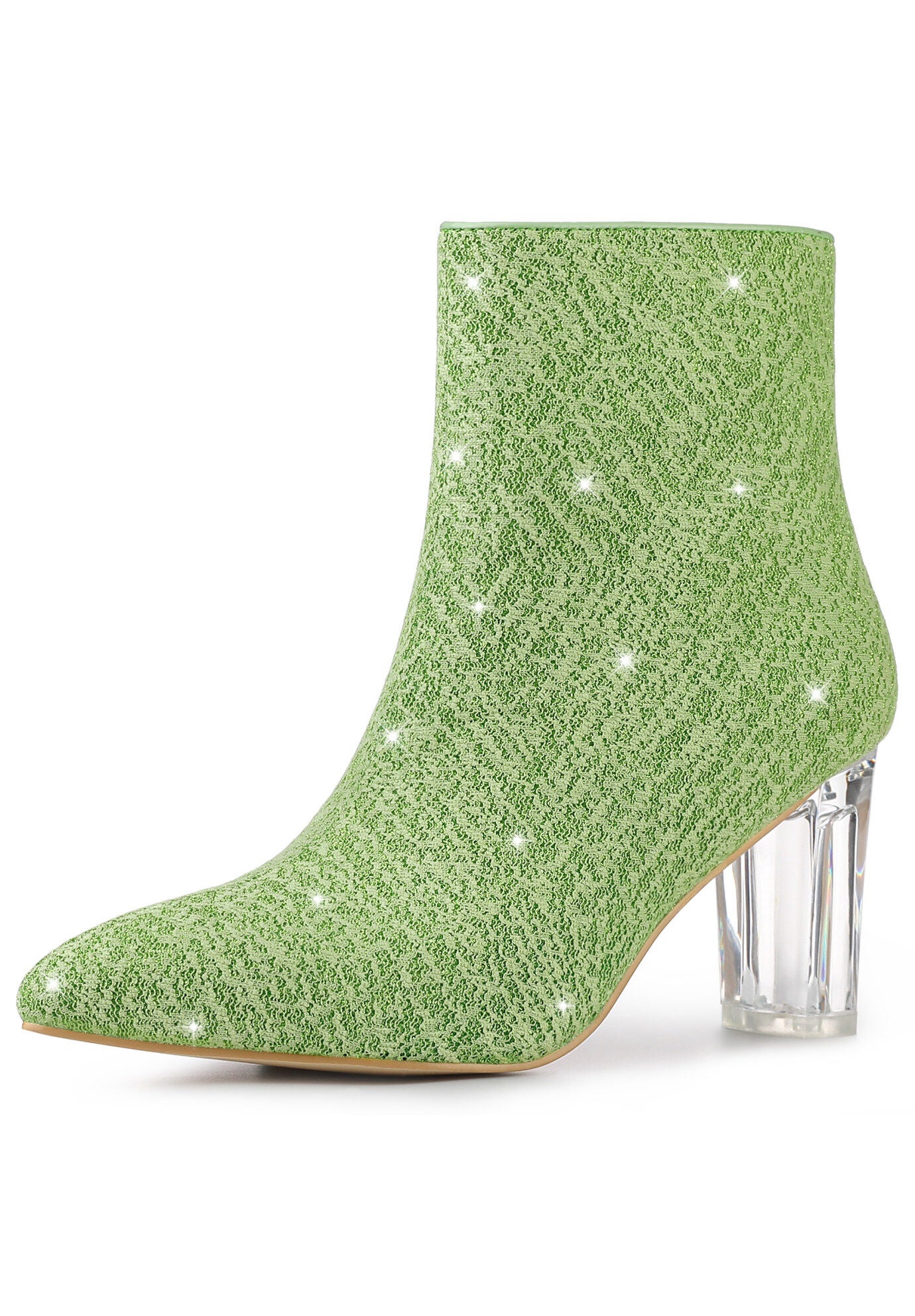 CLEAR BLOCK HEEL GLITTER PARTY BOOTS, Green / Sage Green, hi-res image number 0