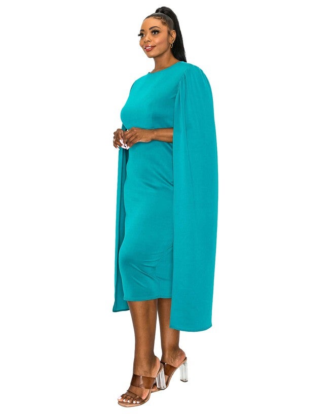 Naomi Cape Dress, Jade / Turquoise, alternate image number null