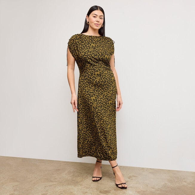 Aisling Slinky Dress - Printed Jersey, Bloom Print / Yellow, alternate image number 3