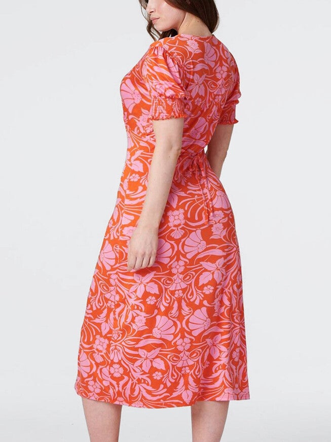 Paula Bodycon Dress Floral Print Orange, Orange / Orange, alternate image number 4