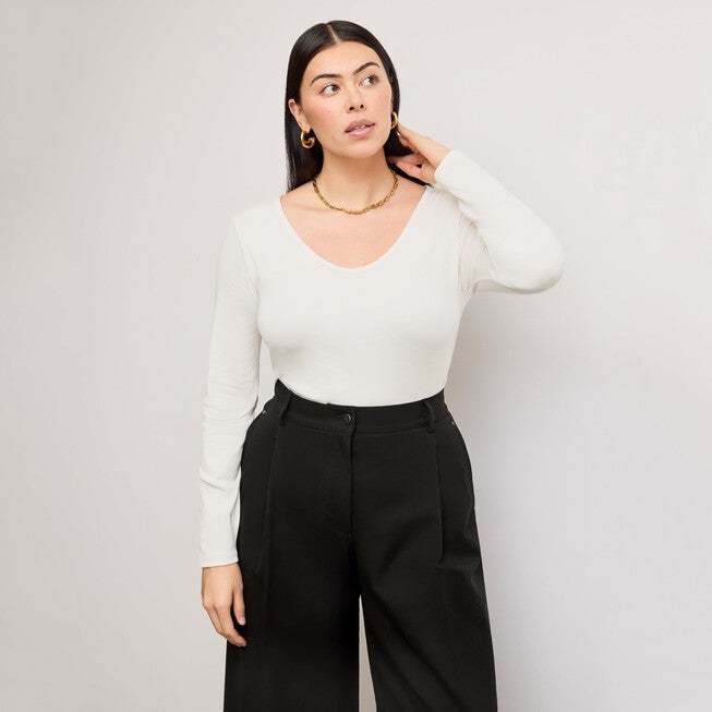 Marcia Layering T-Shirt - Ribbed Pima Cotton, Ivory / Ivory, hi-res image number 0