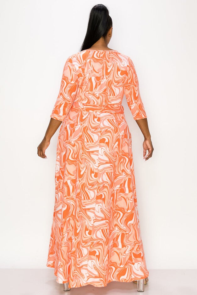 HAYDEN MARBLE WRAP DRESS, Coral / Orange, alternate image number null