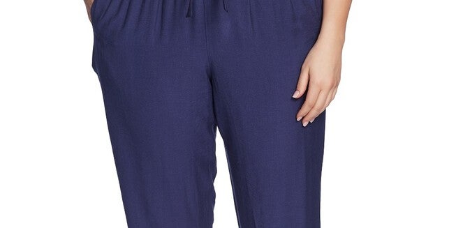 1.STATE Women's Trendy Flat-Front Drawstring Ankle Pants Blue 2X, Blue / Navy, alternate image number null