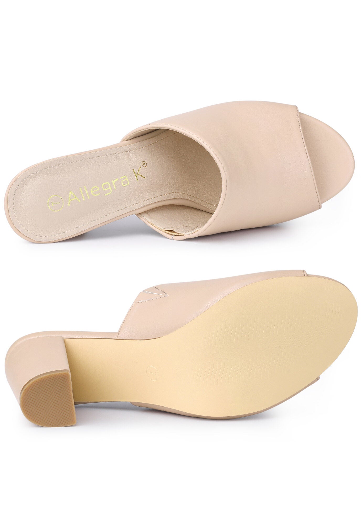 Slip On Block Heel Slide Sandals, Beige / Beige, alternate image number 1